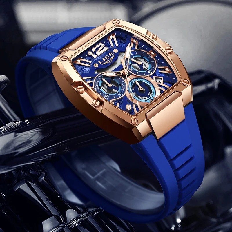 New LIGE Fashion Black Silicone Watch Men Sports Square Chronograph Wrist Watches For Men Waterproof Luminous Men's Quartz Watch