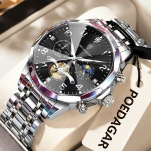 POEDAGAR Luxury High Quality Man Wristwatch Chronograph Stainless Steel Quartz Men’s Watches Waterproof Luminous Men Clock Reloj