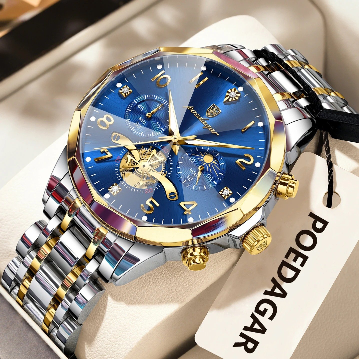 POEDAGAR Luxury High Quality Man Wristwatch Chronograph Stainless Steel Quartz Men's Watches Waterproof Luminous Men Clock Reloj