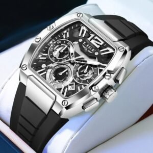 New LIGE Fashion Black Silicone Watch Men Sports Square Chronograph Wrist Watches For Men Waterproof Luminous Men’s Quartz Watch