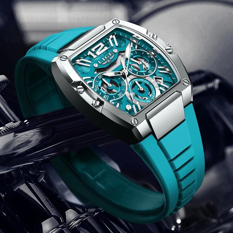 New LIGE Fashion Black Silicone Watch Men Sports Square Chronograph Wrist Watches For Men Waterproof Luminous Men's Quartz Watch